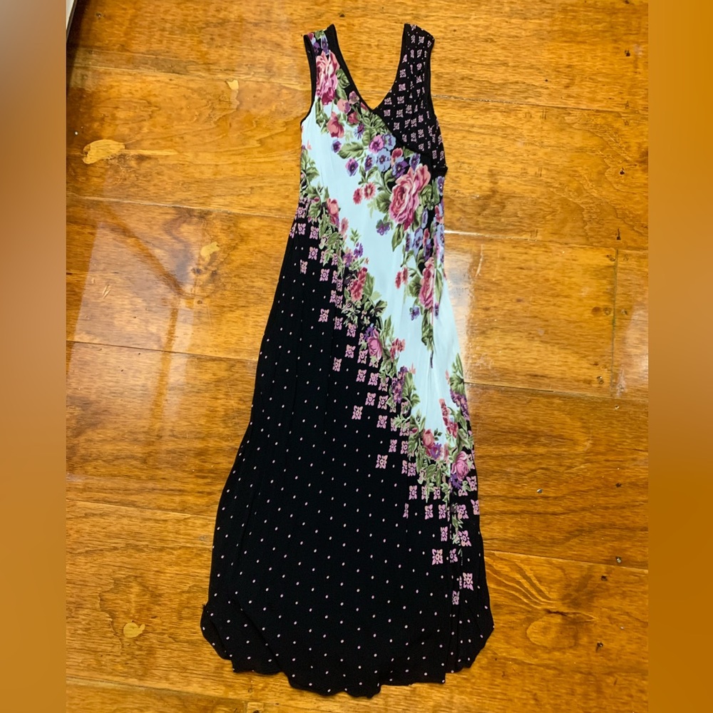 Vintage Hippie Black Floral Dress